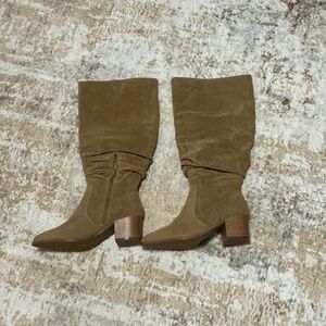 Tan Suede wide calf Knee-High Boots